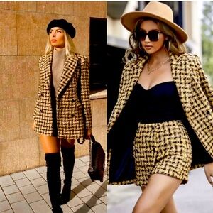 ZARA Textured Tweed Blazer in ⚜️Gold & Brown⚜️Size Small